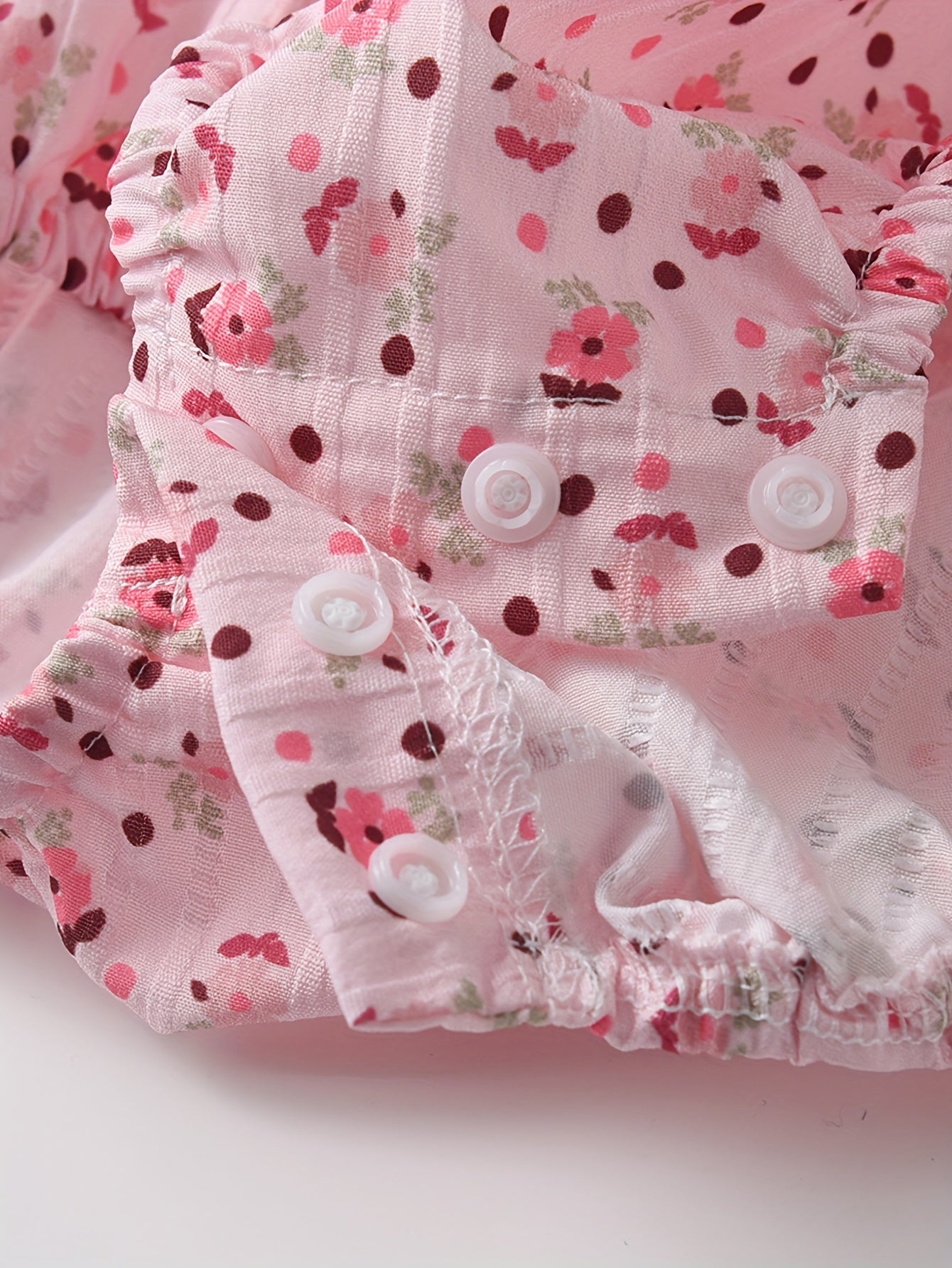 女の子用 夏ベビー服2点セット(花柄ロンパース+ヘアバンド・フリル袖・ポリエステル)