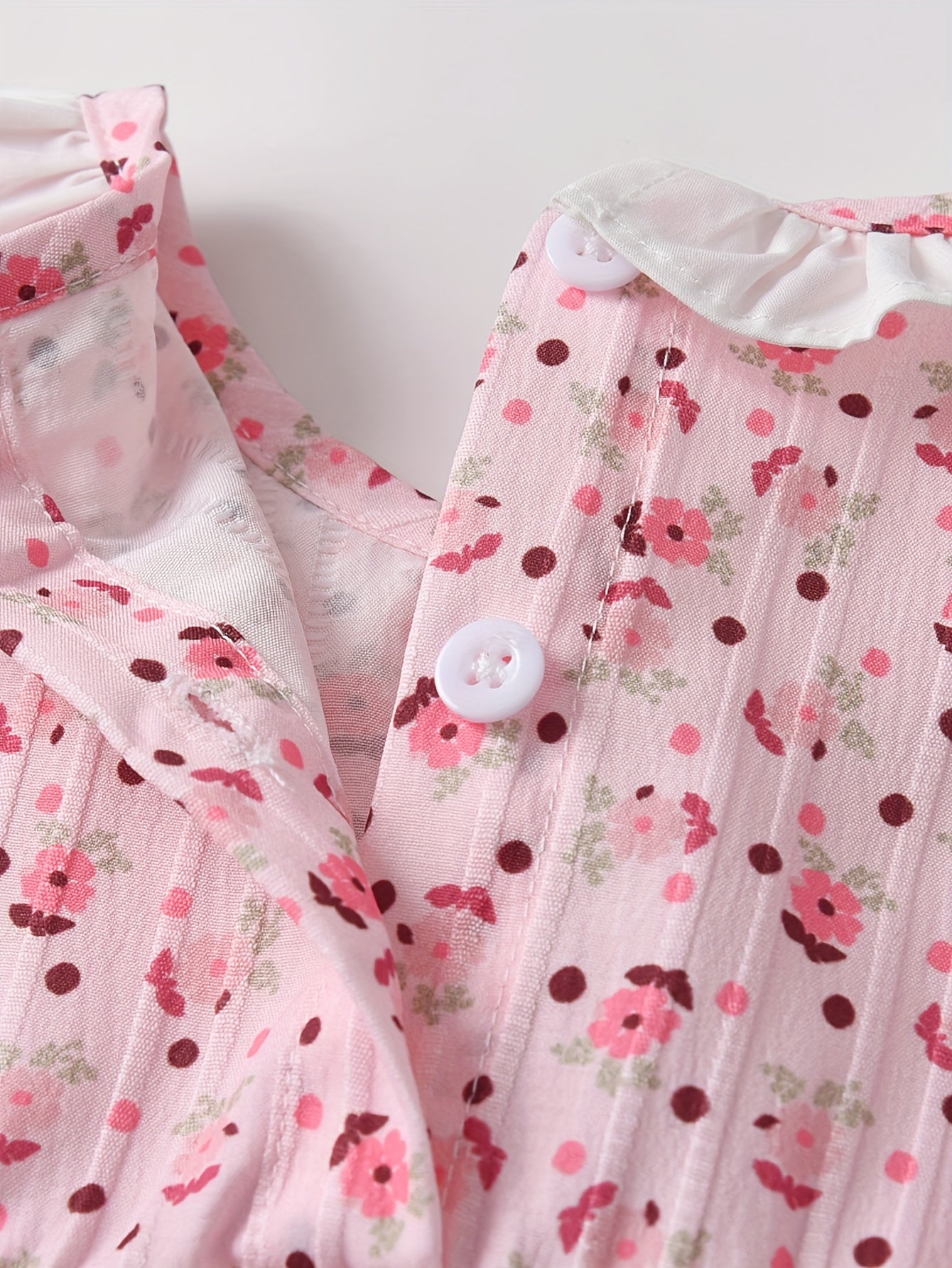 女の子用 夏ベビー服2点セット(花柄ロンパース+ヘアバンド・フリル袖・ポリエステル)